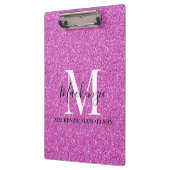 Girly Hot Pink Glitter Monogram Naam Klembord (Links)