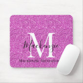 Girly Hot Pink Glitter Monogram Naam Muismat (Met muis)