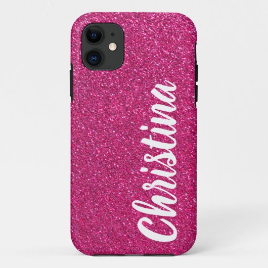 Girly Hot Pink Glitter Name Personalized Hoesje-Ma Case-Mate iPhone Case (Achterkant)
