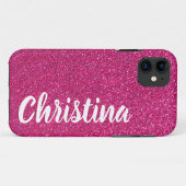 Girly Hot Pink Glitter Name Personalized Hoesje-Ma Case-Mate iPhone Case (Achterkant (horizontaal))