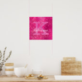 Girly Hot Pink Glitter Sparkle Glam Monogram Naam Poster (Keuken)
