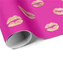 Girly Hot Pink Gold Kiss Lips Patroon 