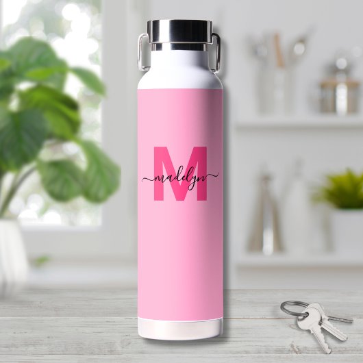 Girly Hot Pink Naam Monogram Waterfles