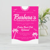 Girly Hot Pink Summer Beach Afstudeerfeest Kaart (Staand voorkant)