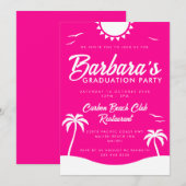 Girly Hot Pink Summer Beach Afstudeerfeest Kaart (Voorkant / Achterkant)