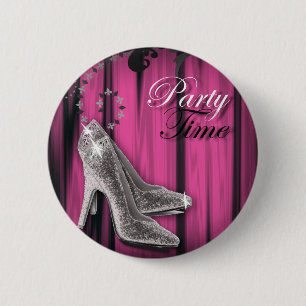 girly Hot Pink zilveren stilettos verjaardagsfeest Ronde Button 5,7 Cm