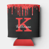 Girly Hot Red Black Glitter Drift Monogram Naam Blikjeskoeler (Achterkant)