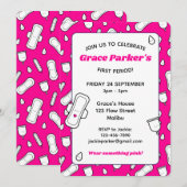 Girly Hot Roze Cartoon Pad Eerste Periode Partij Kaart (Voorkant / Achterkant)