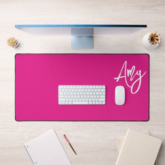 Girly Hot Roze en Wit Borstel Script Naam Bureaumat (Kantoor 1)