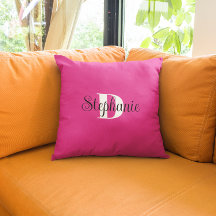 Girly Hot Roze Zwart-wit Modern Monogram