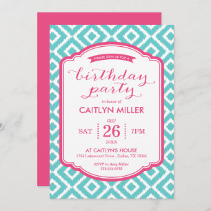 Girly Ikat Diamonds Invitation de fête d'anniversa