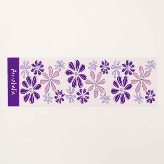 Girly Indigo Roze Naam Bloem Doodle Patroon Yogamat (Achterkant (horizontaal))