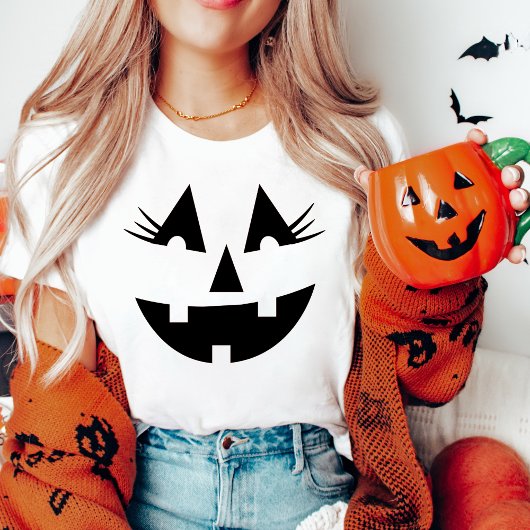 Girly Jack-O-Lantern Pompoen Gezicht Halloween T-shirt