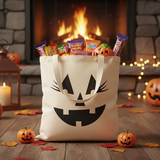 Girly Jack-O-Lantern Pompoen Gezicht Halloween Tote Bag
