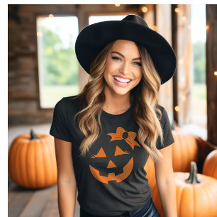 Girly Jack-o-lantern Pumpkin Face Halloween T-shirt