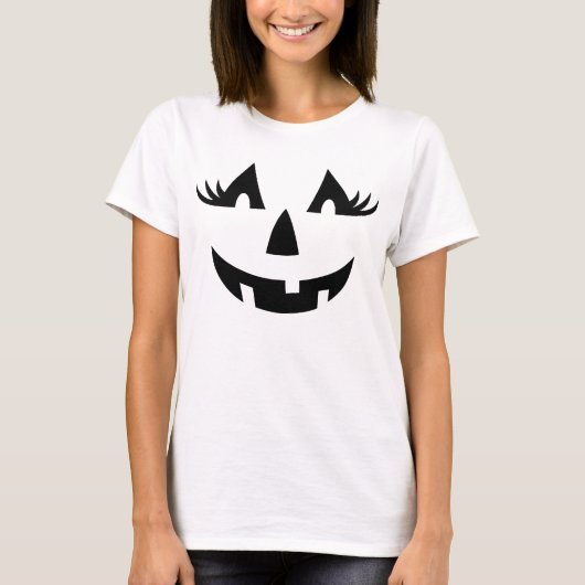 Girly Jack-o-lantern Pumpkin Face Halloween T-shirt (Voorkant)