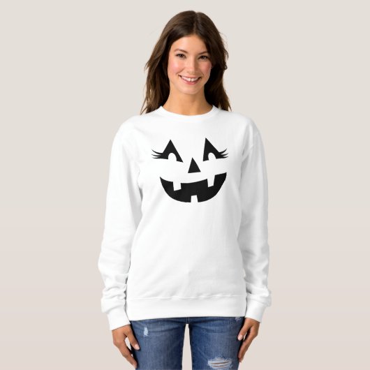 Girly Jack O Lantern Pumpkin Face Halloween Trui (Voorkant volledig)