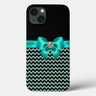 Girly Jeweled Turquoise Bow iPhone 13 Hoesje
