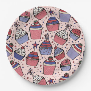Girly juli 4th Rood Wit & Blauw Patriottische Cupc Papieren Bordje