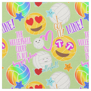 girly kawaii emoji volleyball - typografische patr stof