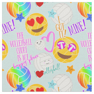 girly kawaii emoji volleyball - typografische patr stof