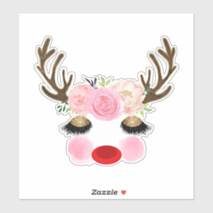 Girly Kerstvakantie Rendier Bloemige Geweien Sticker