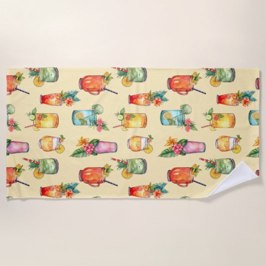 Girly Kleurrijke Waterverf Cocktail Pattern Strandlaken (Voorkant)