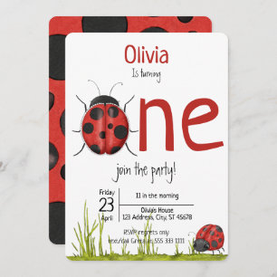 Girly Ladybug die One Birthday Party draait Kaart