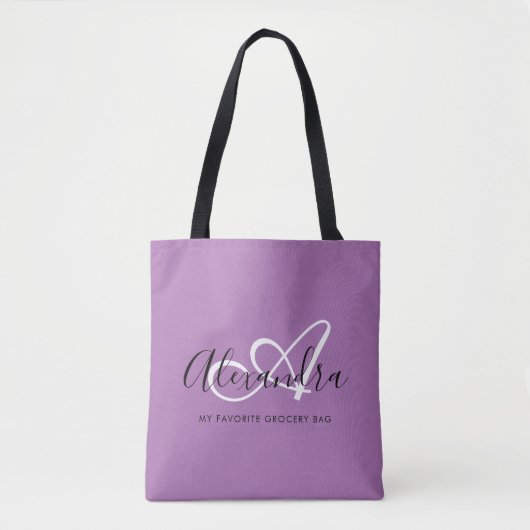 Girly Lavander Chic Trendy Elegant Script Monogram Draagtas (Voorkant)