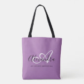 Girly Lavander Chic Trendy Elegant Script Monogram Draagtas (Achterkant)