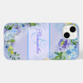 Girly Lavender Blue Waterverf Floral Name Initiaal Case-Mate iPhone Case (Achterkant (horizontaal))