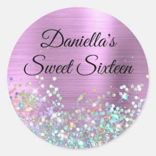 Girly Lavender Folie Holo Glitter Birthday Ronde Sticker