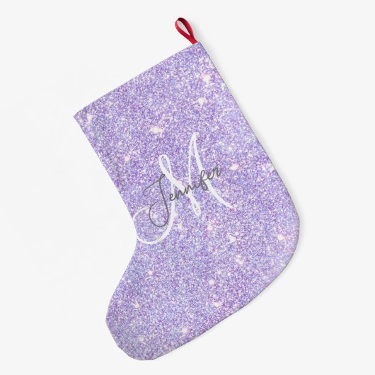 Girly Lavender Paars Glitter Blush Monogram name Grote Kerstsok (Achterkant (Hangend))