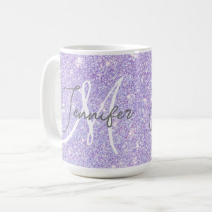 Girly Lavender Paars Glitter Blush Monogram name Koffiemok