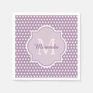 Girly Lavender Paars Polka Dots Monogram en naam Servetten