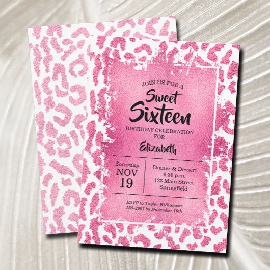 Girly Leopard 16e anniversaire de fête Invitations