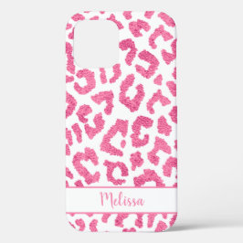Girly Leopard Animal Print Pattern gepersonaliseer iPhone 12 Hoesje