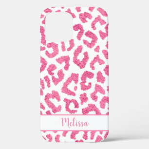 Girly Leopard Animal Print Pattern gepersonaliseer iPhone 12 Hoesje