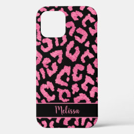 Girly Leopard Animal Print Pattern gepersonaliseer iPhone 12 Hoesje