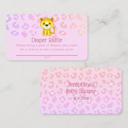 Girly Leopard Baby Shower Diaper Raffle Ticket Informatiekaartje (Voorkant / Achterkant)