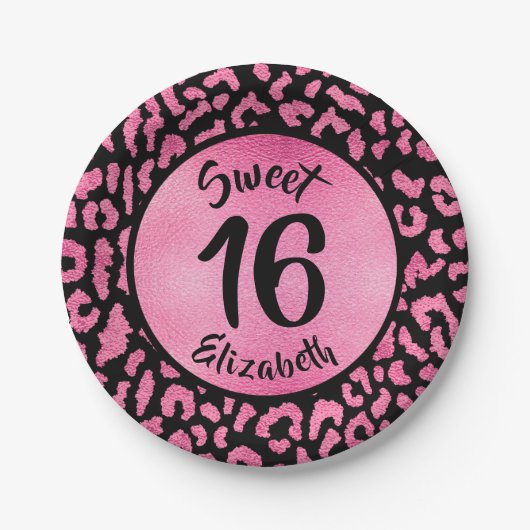 Girly Leopard Birthday Party Papieren Bordje (Voorkant)