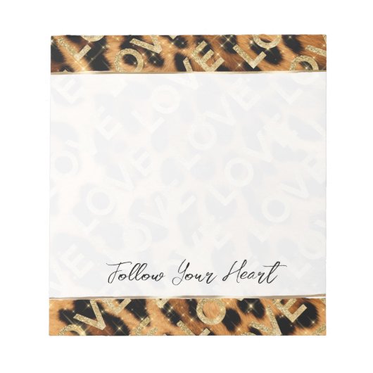 Girly Leopard Gold Sparkles Liefde Notitieblok (Voorkant)