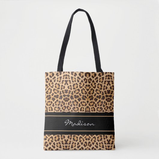 Girly Leopard Print Black Brown Stylish Monogram Draagtas (Voorkant)