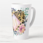 Girly Leopard Print Gold Pink Monogramed Latte Mok (Rechterhoek)