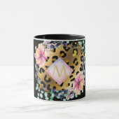 Girly Leopard Print Gold Pink Monogramed Mok (Midden)