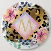  Girly Leopard Print Gold Pink Monogramed Ronde Button 6,0 Cm (Voorkant)
