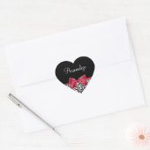 Girly Leopard print helder rood lintje met naam Hart Sticker (Envelop)