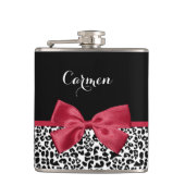 Girly Leopard print helder rood lintje met naam Heupfles (Voorkant)
