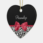 Girly Leopard print helder rood lintje met naam Keramisch Ornament (Links)