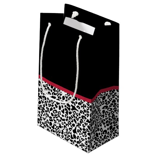 Girly Leopard print helder rood lintje met naam Klein Cadeauzakje (Achterkant Gekanteld)